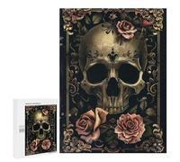 Jigsaw 500 PCS for Teenagerss Skull with Pink Roses IV Jigsaw Puzzle Family Games Pattern Assembly Unique Gifts for Birthday And Christmas 500 PCS