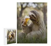 Jigsaw 500 PCS for Teenagerss Sloth Sipping A Beer Jigsaw for Adults Toy Wall Decor Presents for Women Unique Gifts for Birthday And Christmas 500 PCS