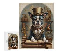 Jigsaw 500 PCS for Teenagerss Smart Boston Terrier Jigsaw for Adults Toy Wall Decor Presents for Women Unique Gifts for Birthday And Christmas 500 PCS