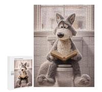 Jigsaw 500 PCS for Teenagerss Stuffed Wolf Reading on Toilet Puzzles for Teenagerss Analysis And Logic Parent-child Interaction Challenging Game Toys 500 PCS