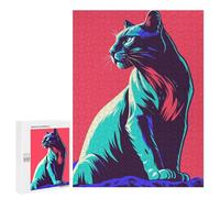Jigsaw 500 PCS for Teenagerss Stylized Cat Portrait with Bold Colors Puzzles for Adults Relax Games Staycation Kill Time for Is Ideal As A Gift 500 PCS
