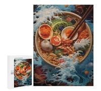 Jigsaw 500 PCS for Teenagerss Wave Off Kanagawa Ramen Jigsaw for Adults Toy Wall Decor Presents for Women Unique Gifts for Birthday And Christmas 500 PCS