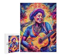Jigsaw 500 PCS for Teenagerss Woman Playing Guitar Psychedelic Adult Jigsaw Hands-on Game Home Decoration Unique Gifts for Birthday And Christmas 500 PCS