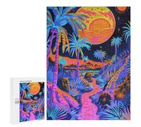 Jigsaw 500 PCS Glow in Dark Neon Palm Trees Jigsaw Puzzles for Teenagers Improve Memory Educational Challenge Gifts for Friends And Family 500 PCS