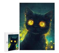 Jigsaw 500 PCS Glowing Eyes Black Cat Art Print Puzzle For Teenagers Enhance Memory Train Your Brain And Hands Addictive Toys to Cultivate Patience 500 PCS