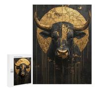 Jigsaw 500 PCS Golden Bull Head Art Print Jigsaw Puzzles for Teenagers Improve Memory Educational Challenge Gifts for Friends And Family 500 PCS