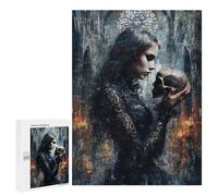 Jigsaw 500 PCS Gothic Woman Holding Skull Painting-1 Jigsaw Puzzles for Teenagers Improve Memory Educational Challenge Gifts for Friends And Family 500 PCS