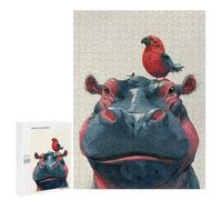 Jigsaw 500 PCS Hippopotamus with Birds on Head Jigsaw Puzzles for Teenagers Improve Memory Educational Challenge Gifts for Friends And Family 500 PCS