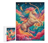 Jigsaw 500 PCS Magical Unicorn with Bow in Clouds Jigsaw Puzzles for Adults Improve Memory Challenging To Complete Christmas Birthday Gifts 500 PCS