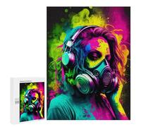 Jigsaw 500 PCS Neon Gas Mask Fashion Artwork Jigsaw Puzzles for Adults Improve Memory Challenging To Complete Christmas Birthday Gifts 500 PCS