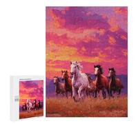 Jigsaw 500 PCS Painted Horses Sunset Jigsaw Puzzles for Teenagers Improve Memory Educational Challenge Gifts for Friends And Family 500 PCS