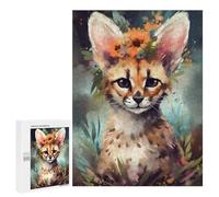Jigsaw 500 PCS Painted Wild Cat with Flowers Jigsaw Puzzles for Adults Improve Memory Challenging To Complete Christmas Birthday Gifts 500 PCS