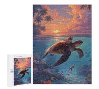 Jigsaw 500 PCS Tropical Sunset Sea Turtles Jigsaw Puzzles for Adults Improve Memory Challenging To Complete Christmas Birthday Gifts 500 PCS