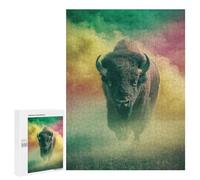 Jigsaw 500 PCS Wild Buffalo in Colorful Smoke Jigsaw Puzzles for Adults Improve Memory Challenging To Complete Christmas Birthday Gifts 500 PCS