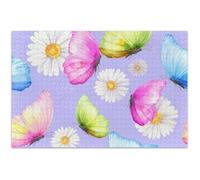 Jigsaw 500 Piece Puzzles Adults Gifts for Puzzle Lovers Unique Puzzle for Adults Family Toy Artwork Colorful Butterflies Chamomile Flowers Purple, 20.5x14.9 Inch