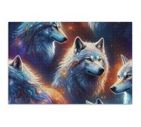 Jigsaw 500 Piece Puzzles Adults Wolf Swirling Blue Orange Nebulae White Elephants Gifts Winter Scene Puzzle Cartoon Animal, 20.5x14.9 Inch