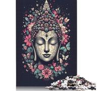 Jigsaw 500 Pieces Buddha with Flowers And Butterflies Jigsaw Puzzles Adults Difficulty Jigsaw Puzzles Education Toys Games Family Decoration 500pcs (52x38cm)