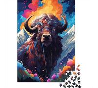 Jigsaw 500 Pieces Colorful Art Yak Puzzles Wooden Jigsaw Puzzles for Adults Difficulty Game 500pcs (52x38cm)