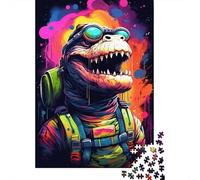 Jigsaw 500 Pieces Colorful Artistic Astronaut Crocodile Jigsaw Puzzles Adults Difficulty Puzzles Jigsaw Education Games Toys Family Decoration 500pcs (52x38cm)