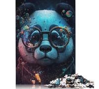 Jigsaw 500 Pieces Cosmic Panda with Glasses Puzzles Adults Difficulty Jigsaw Puzzles Education Toys Games Family Decoration 500pcs (52x38cm)
