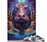 Jigsaw 500 Pieces Grumpy Hippopotamus1 Puzzles Adults Difficulty Jigsaw Puzzles Education Toys Games Family Decoration 500pcs (52x38cm)