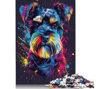 Jigsaw 500 Pieces Miniature Schnauzer DJ Neon Puzzles Wooden Jigsaw Puzzles for Adults Difficulty Game 500pcs (52x38cm)