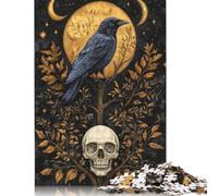 Jigsaw 500 Pieces Mystical Raven And Skull Under Golden Moon Jigsaw Puzzles Boys And Girls Puzzle Difficulty Jigsaw Puzzles Education Toys Games Family Decoration 500pcs (52x38cm)