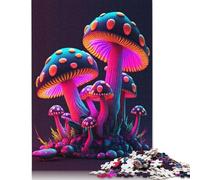 Jigsaw 500 Pieces Neon Mushroom Puzzles Adults Difficulty Jigsaw Puzzles Education Toys Games Family Decoration 500pcs (52x38cm)