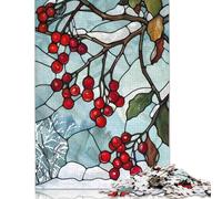 Jigsaw 500 Pieces Stained Glass Winter Berries Puzzles Adults Difficulty Jigsaw Puzzles Education Toys Games Family Decoration 500pcs (52x38cm)