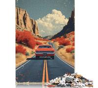 Jigsaw 500 Pieces Vintage Car on A Road Jigsaw Puzzles Boys And Girls Puzzle Difficulty Jigsaw Puzzles Education Toys Games Family Decoration 500pcs (52x38cm)
