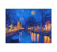 Jigsaw 52x38cm/1000pcs for Teenagerss Amsterdam Night Canal Fireworks Puzzles for Adults Relaxing Games Analysis And Logic Parent-child Interaction 52x38cm/1000pcs