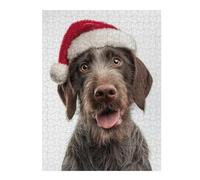 Jigsaw 52x38cm/1000pcs for Teenagerss German Wirehaired Pointer Dog with Santa Hat Portrait Jigsaws for Adults Hands-on Game Wall Decoration Parent-child Interaction 52x38cm/1000pcs