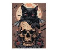 Jigsaw 52x38cm/1000pcs for Teenagerss Halloween Black Cat on Skull -2 Jigsaw for Adults Brain Teaser Game Analysis And Logic for Is Ideal As A Gift 52x38cm/1000pcs