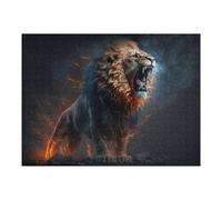 Jigsaw 52x38cm/1000pcs for Teenagerss Roaring Lion in Flames Jigsaw Relax Games Difficult Challenge Unique Gifts for Birthday And Christmas 52x38cm/1000pcs