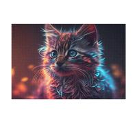 Jigsaw 75x50cm/1000pcs for Teenagerss Neon Whiskered Cat Portrait Puzzles for Adults Relaxing Games Analysis And Logic Parent-child Interaction 75x50cm/1000pcs
