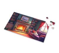 Jigsaw A Cozy Living Room With A Fireplace, Bookshelves, And A Cat Lounging On A Sofa. Picture Puzzle Spot It Game For Kids Games For Kids 8-12(1000PCS)