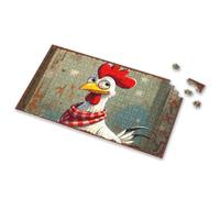 Jigsaw A Rooster Wearing A Red-And-White Checkered Scarf. Picture Puzzle Spot It Game For Kids Games For Kids 8-12(300PCS)