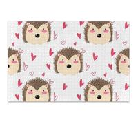 Jigsaw Adult Puzzles 1000 Pieces Animal Painting Art Custom Men Gifts Unique Cute Hedgehogs Pink Hearts Family White Elephant Gifts, 29.5x19.7 Inch