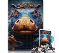 Jigsaw Animal Hippos Puzzles for Adults And Teenagers,Challenging Difficult with Fully Interlocking Randomly Shaped Pieces 50x75cm