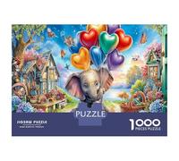 Jigsaw Baby Elephant with Heart Balloons 1000 Pieces Creative Challenge Puzzle, Educational Games Adults, Home Decoration 38x26cm/1000pcs