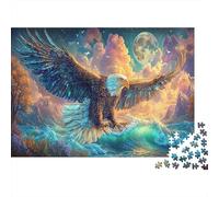 Jigsaw Bald Eagle Soars over Ocean Waves Under Full Moon Gift Puzzle - Wildlife 1000 Pieces Fun Challenge Adults, Educational Game Home Decor 52x38cm/1000pcs