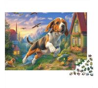 Jigsaw Beagle Leaps over Countryside Path 1000 Pieces Creative Challenge Puzzle, Pet Educational Games Adults, Home Decoration 70x50cm/1000pcs