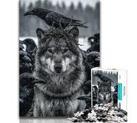 Jigsaw Black And White Wolf Crow Jigsaws Puzzles 1000 Pieces for Adults Gifts,Birthday Gift Idea for Adults, Family Game And Hobby 50x75cm