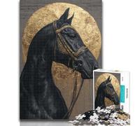 Jigsaw Black Golden Horse Jigsaw Puzzles for Teenagers 1000 Pieces,Birthday Present, Gifts, Wall Art for And Age 14 Years Up 50x75cm