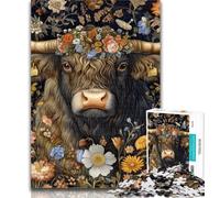 Jigsaw Black Highland Cow Jigsaw Puzzles for Teenagers 1000 Piece,Educational Games Home Decoration Deal As Gifts for The Whole Family 26x38cm