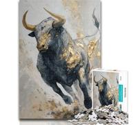Jigsaw Bull Oil Painting 1000 Piece Jigsaw Puzzles for Adults & Teens,Learning Educational Toy for Is Ideal As A Gift for The Whole Family 26x38cm