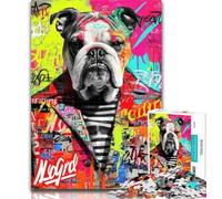 Jigsaw Bulldog Doodle 1000 Pieces Jigsaw Puzzle For Adults Teens,Toys Educational Games Stress Relieving Unique Home Decor And Gifts 26x38cm