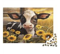 Jigsaw Calf Among Sunflowers Puzzle Fun Challenge Educational Toy, Wildlife Home Decoration Challenging, Great Gift Adults 52x38cm/1000pcs