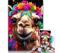 Jigsaw Camel Wearing Flowers 1000 Piece Jigsaw Puzzles for Adults,Toys Educational Games Stress Relieving Unique Home Decor And Gifts 26x38cm