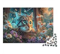 Jigsaw Cat Looking Out Window with Daisies Puzzle 1000 Pieces Adults Pet Educational Games Home Decoration 52x38cm/1000pcs
